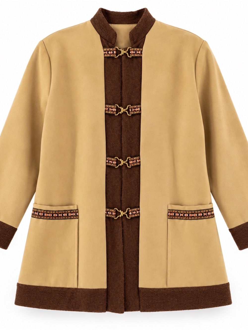 Vintage Knit Casuals 70s Faux Suede Style Jacket Boho Gold Clasps